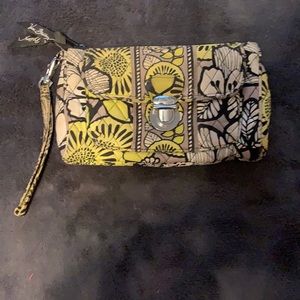 Vera Bradley Womens Wallet Wristlet Clutch Wrist Strap Yellow Print